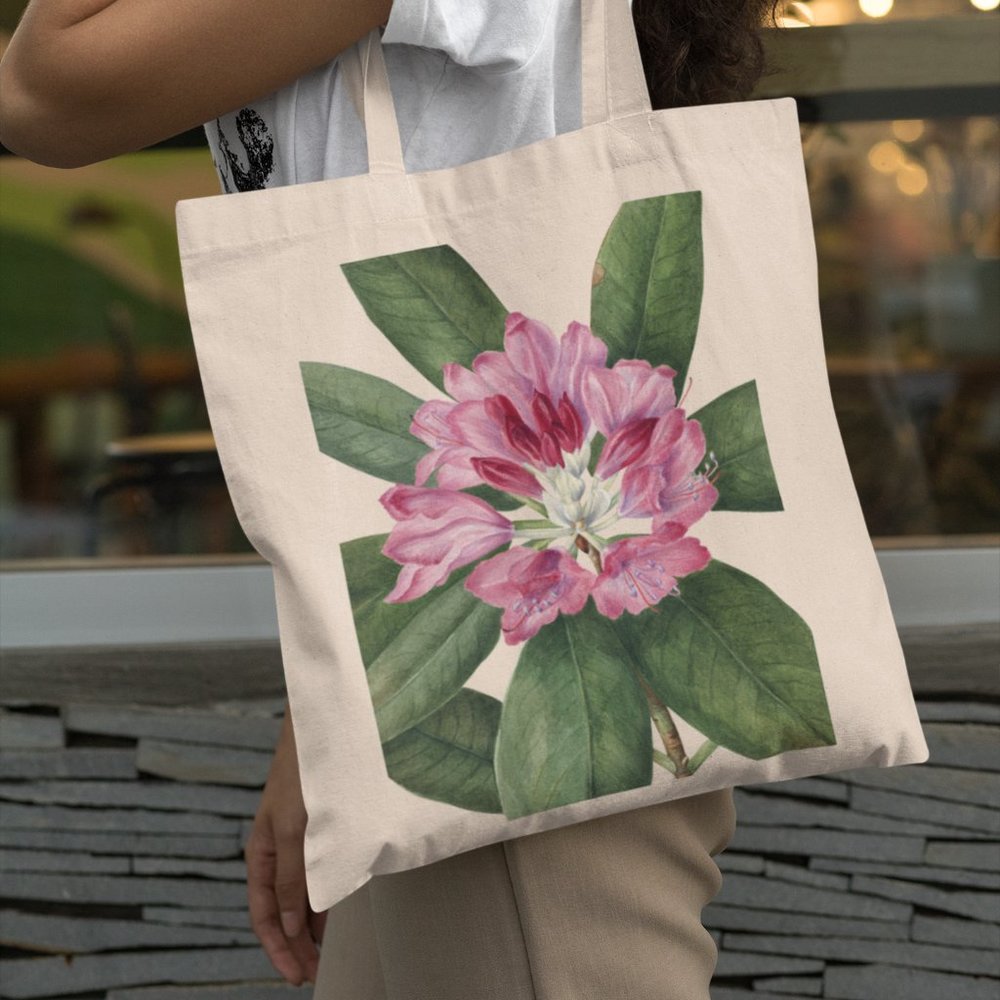 Mountain Rose Bay Vintage Watercolor Floral Print Graphic Canvas Tote Bag